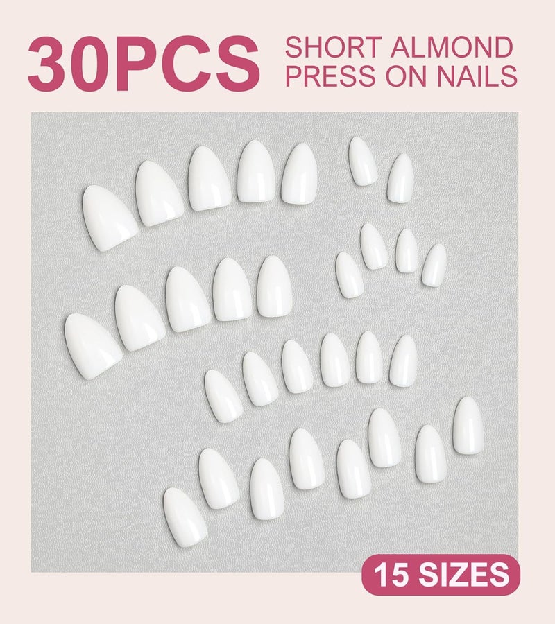 morily 30Pcs Press on Nails Almond, Milky White Fake Nails Short Glossy Acrylic False Nails Reusable Full Cover Stick on Nails for Women, 15 Sizes, Thicker Fingertips - Image 5